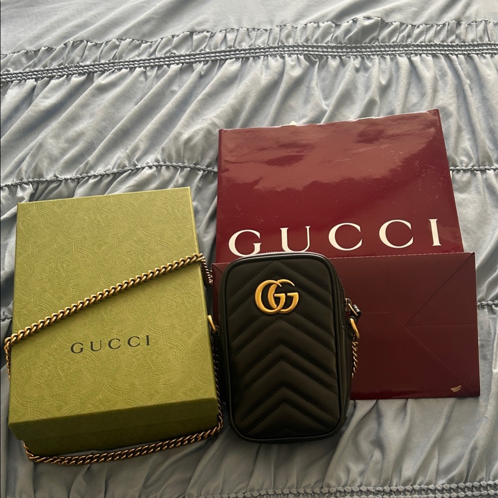 Gucci Black Quilted Crossbody with Gold Accents